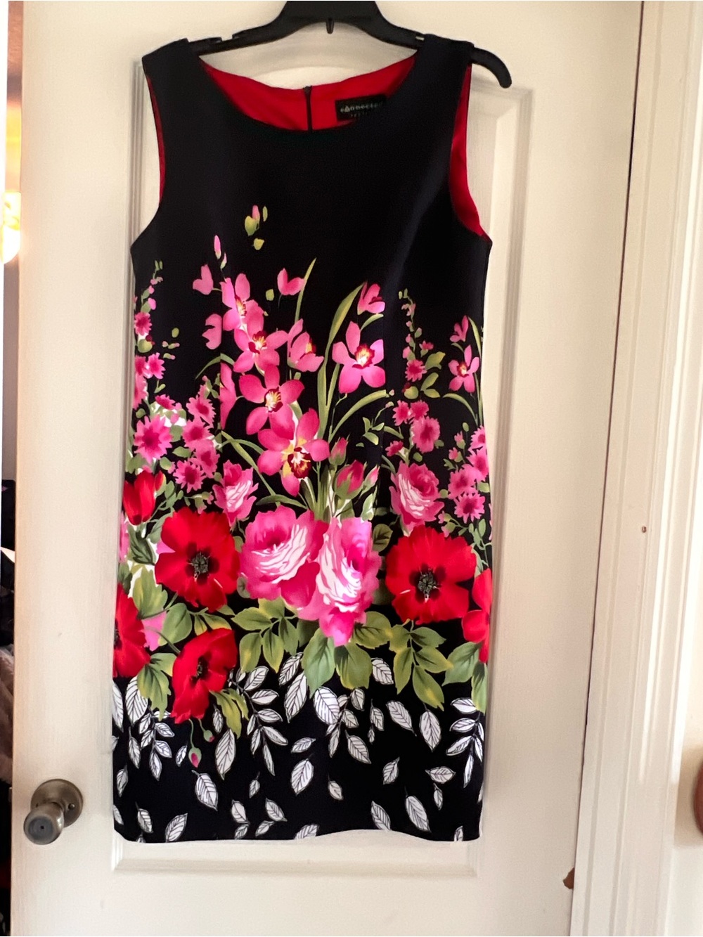 Connected Apparel Black Dress with Pink and Red Floral Print